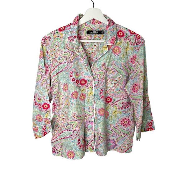 Lauren by Ralph Lauren Floral-Paisley Button Down Pajama Shirt Women's Size  PL - Picture 1 of 10